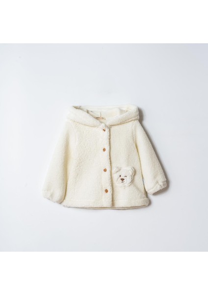 Kız Bebek Kapüşon Detaylı Peluş Ceket