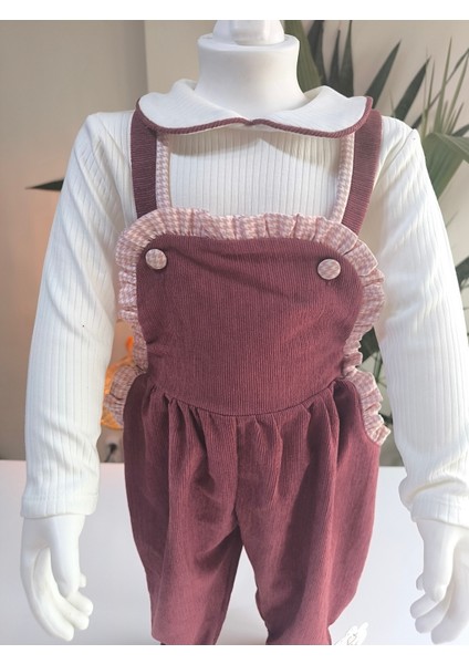 Bebe Yaka Fırfır Detaylı Fitilli Kadife Kız Çocuk Salopet Takımı Tulumlu fırsatları