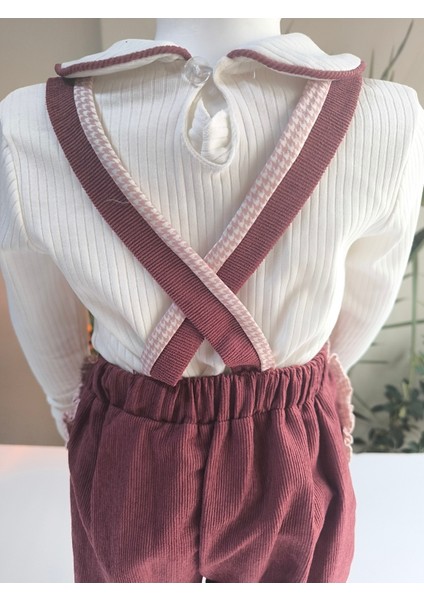 Bebe Yaka Fırfır Detaylı Fitilli Kadife Kız Çocuk Salopet Takımı Tulumlu indirimleri