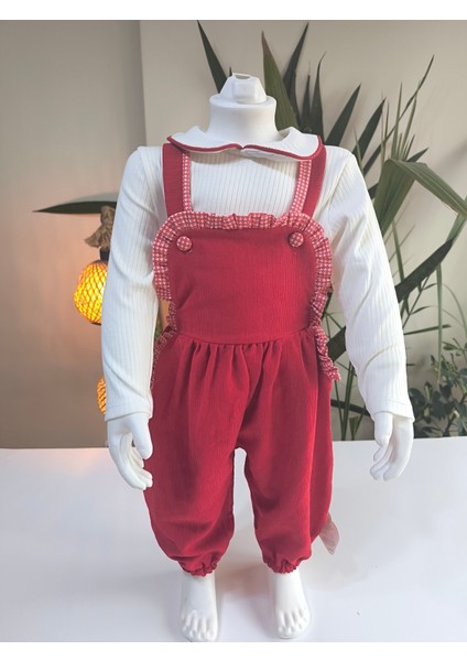 Bebe Yaka Fırfır Detaylı Fitilli Kadife Kız Çocuk Salopet Takımı Tulumlu fiyatları
