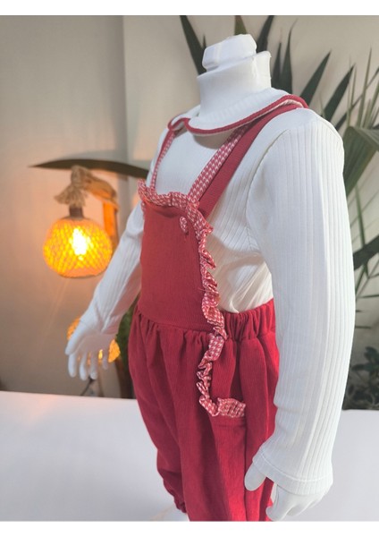 Bebe Yaka Fırfır Detaylı Fitilli Kadife Kız Çocuk Salopet Takımı Tulumlu modelleri