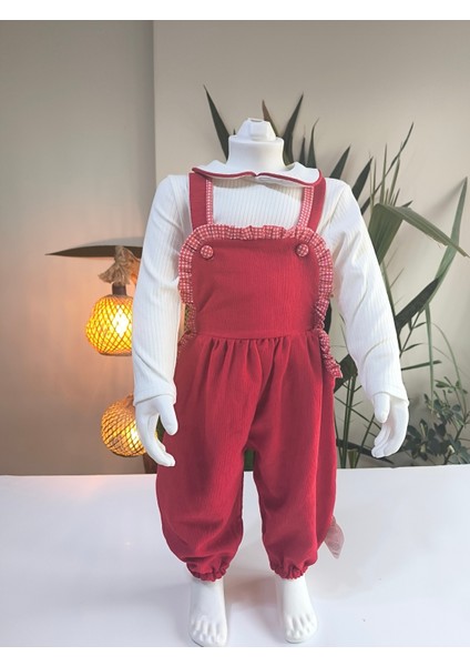 Bebe Yaka Fırfır Detaylı Fitilli Kadife Kız Çocuk Salopet Takımı Tulumlu fırsatları