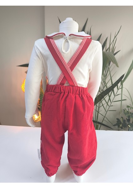 Bebe Yaka Fırfır Detaylı Fitilli Kadife Kız Çocuk Salopet Takımı Tulumlu indirimleri