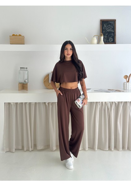 Yazlık Yumuşacık Dokulu Alt Üst Takım / Üst Yarasa Tshirt- Alt Baggy Uzun Pantolon fiyatları