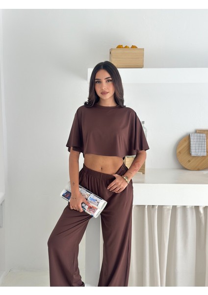 Yazlık Yumuşacık Dokulu Alt Üst Takım / Üst Yarasa Tshirt- Alt Baggy Uzun Pantolon modelleri