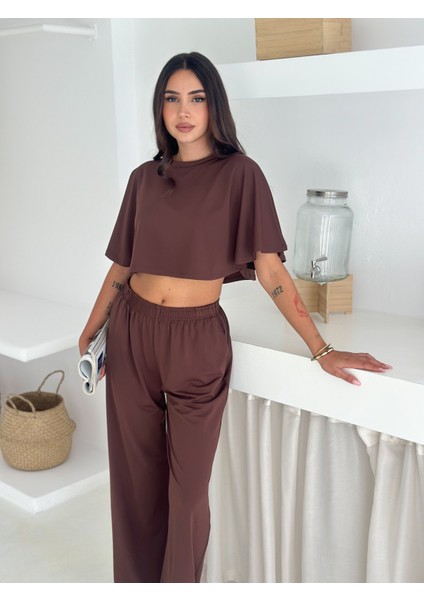 Yazlık Yumuşacık Dokulu Alt Üst Takım / Üst Yarasa Tshirt- Alt Baggy Uzun Pantolon indirimleri