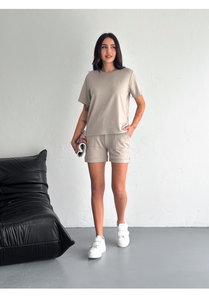 Şortlu Takım Modal Kumaş /şortlu Takım Tavşan Nakışlı Günlük Kullanıma Uygun