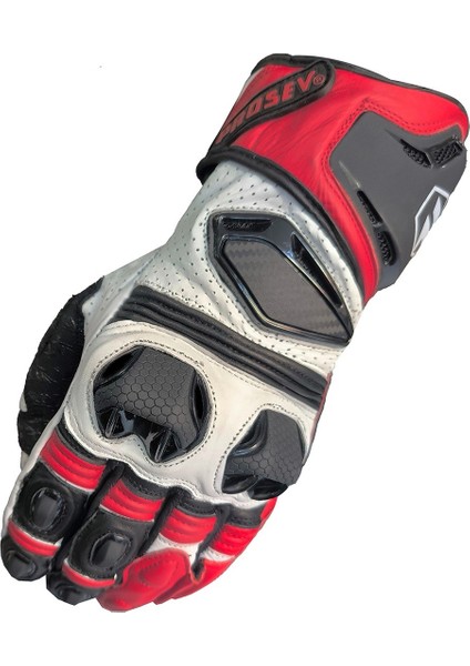 Motosiklet Eldiveni Racing Full Koruma Leather Deri Motorcu Eldiven Red