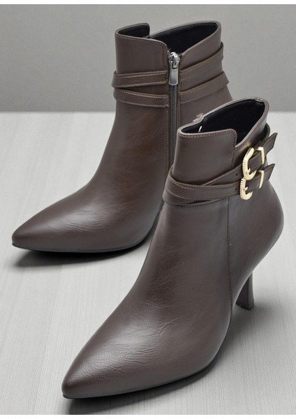 569F Günlük Fermuarlı Kadın Topuklu Bot Ayakkabı Ince Topuk Klasik Topuklu Kadın Bot