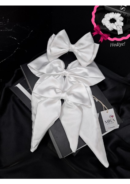 Kadın 3’lü Fiyonk Saç Tokası Seti + Scrunchie Hediyeli - Inci Işıltısı