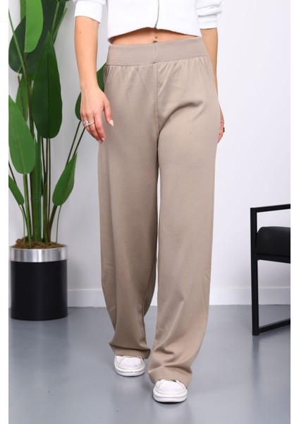 Vizon Yüksek Bel Fitilli Bol Paça Triko Pantolon fiyatları