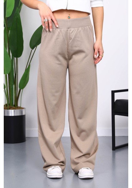 Vizon Yüksek Bel Fitilli Bol Paça Triko Pantolon modelleri