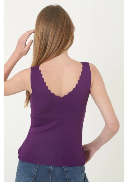 Kadın V Yaka Fırfır Detay Crop - Mor -Vlmr fiyatları