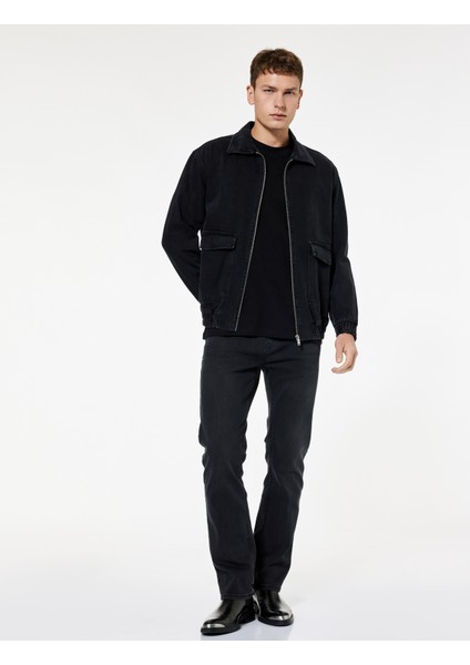 Kapaklı Cepli Regular Fit Pamuklu Gömlek Yaka Fermuarlı Bomber Jean Ceket fiyatları