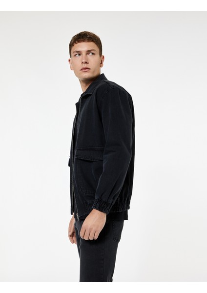 Kapaklı Cepli Regular Fit Pamuklu Gömlek Yaka Fermuarlı Bomber Jean Ceket modelleri