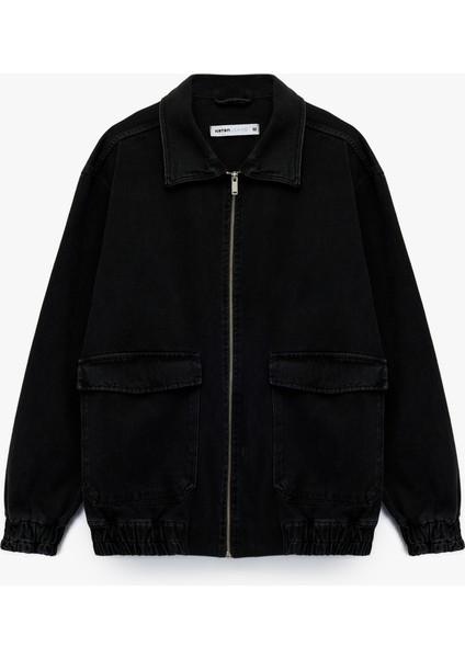 Kapaklı Cepli Regular Fit Pamuklu Gömlek Yaka Fermuarlı Bomber Jean Ceket fırsatları