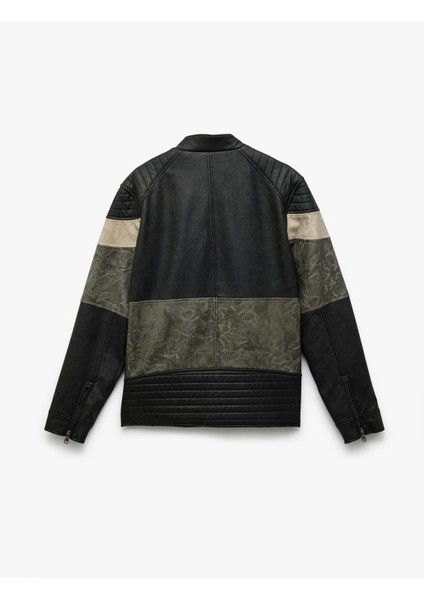 Fermuar Detaylı Cepli Hakim Yaka Uzun Kollu Deri Ceket fırsatları