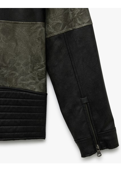 Fermuar Detaylı Cepli Hakim Yaka Uzun Kollu Deri Ceket indirimleri