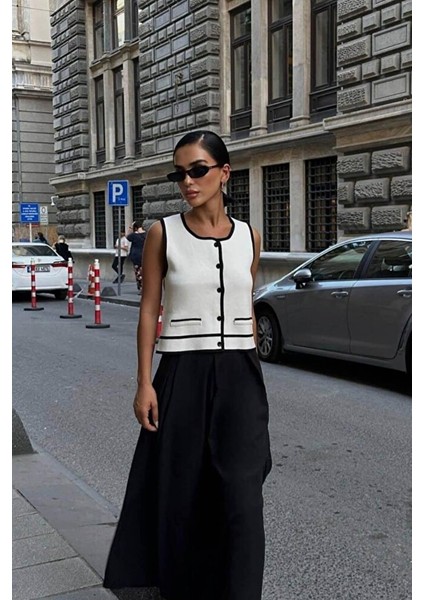 Kadın Çelik Örme Triko Şeritli Yelek modelleri