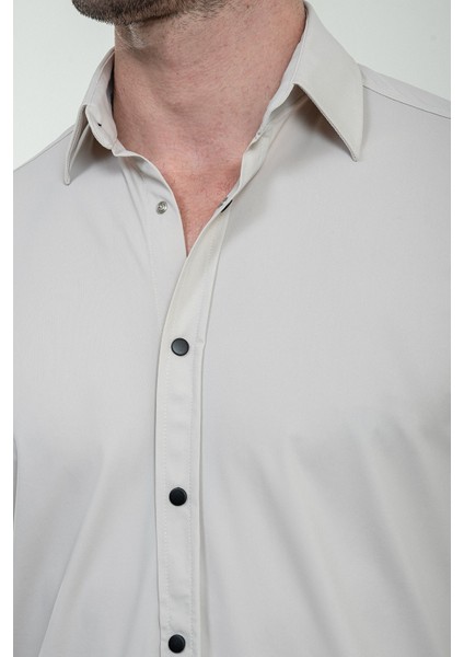 Düz Bej Slim Fit Çıtçıtlı Erkek Gömlek Pantolon Takım fiyatları