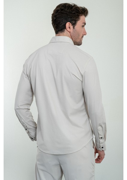 Düz Bej Slim Fit Çıtçıtlı Erkek Gömlek Pantolon Takım fırsatları