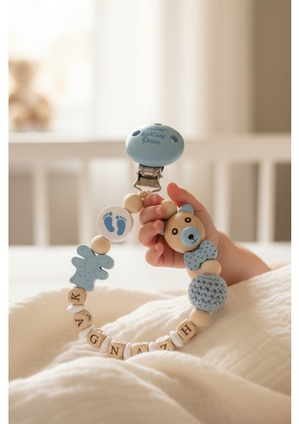 Fitifitibebe Doğal Ahşap Emzik Zinciri - Isme Özel Emzik Askısı Ahşap Emzik Zinciri Emzik Tutucu