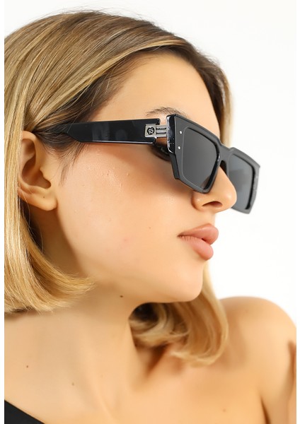 Kadın Geometrik Siyah UV400 Güneş Gözlüğü WP25-26 C2 fırsatları