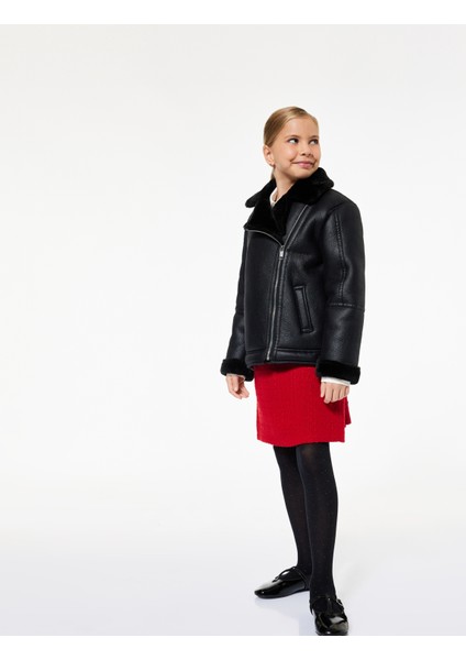 Kruvaze Yaka Uzun Kollu Suni Deri Ceket