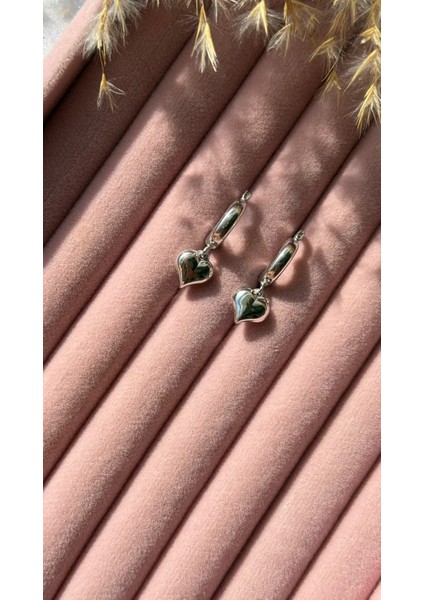 Beyaz Altın Kaplama Rodajı Bombeli Balon Kalpli Halka Küpe 925 Ayar Gümüş modelleri