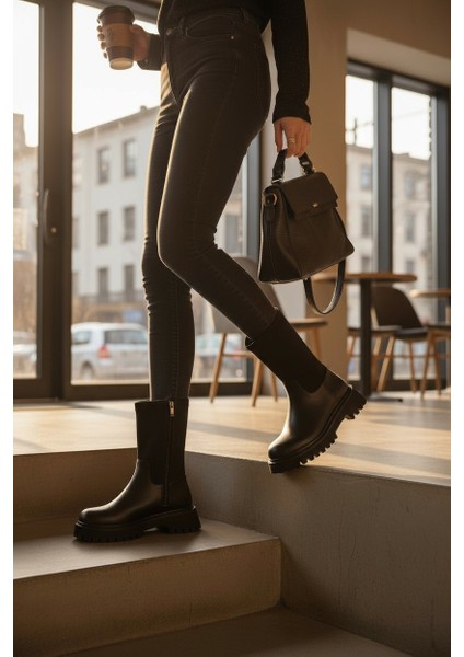 Çiftçi Siyah Lastikli Kauçuk Taban Kadın Bot fiyatları