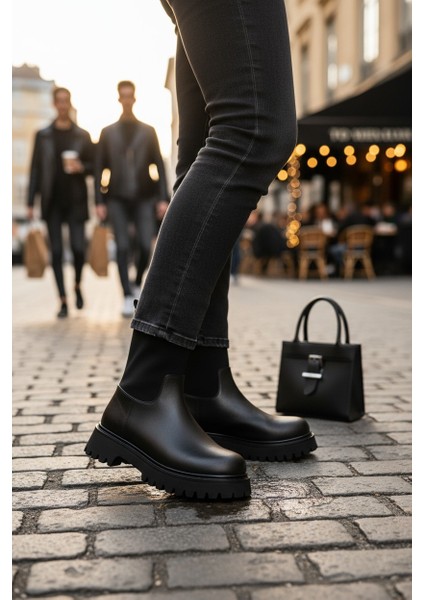 Çiftçi Siyah Lastikli Kauçuk Taban Kadın Bot modelleri