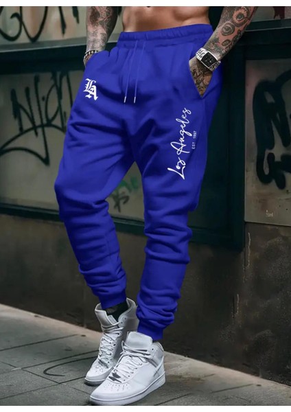 Punıx Büyük Beden La Los Angeles Baskılı Kalın 3 Iplik Kışlık Erkek Battal Eşofman Altı