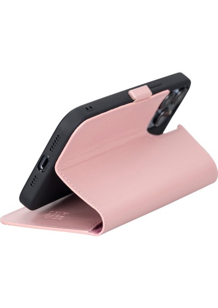 Apple iPhone 13 Pro Max Uyumlu Deri Cüzdanlı Kılıf Toz Pembe fırsatları