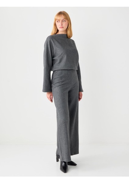Antrasit Melanj Rahat Kesim Yumuşak Dokulu Bol Paça Örme Pantolon