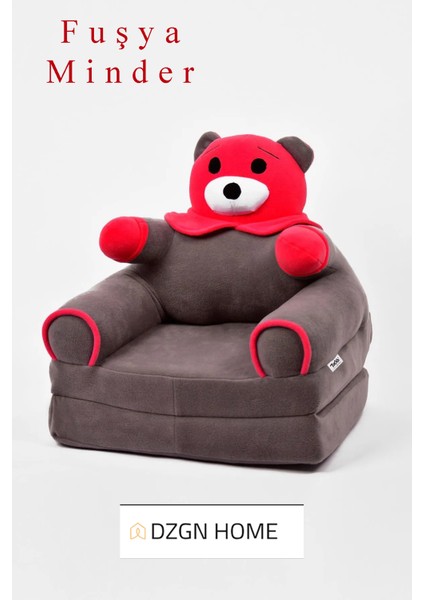 Portatif Taşınabilir Katlanabilir Sünger Ayıcık Koltuk- Çocuk Koltuğu - Fuşya