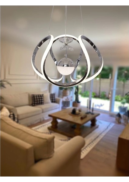 Kavis Modeli Krom Kaplama Tek Toplu 3 Renk Modüllü Ledli Avize