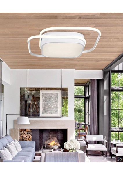 Ikili Kare LED Plafonyer Avize Üç Renkli Beyaz Renkli