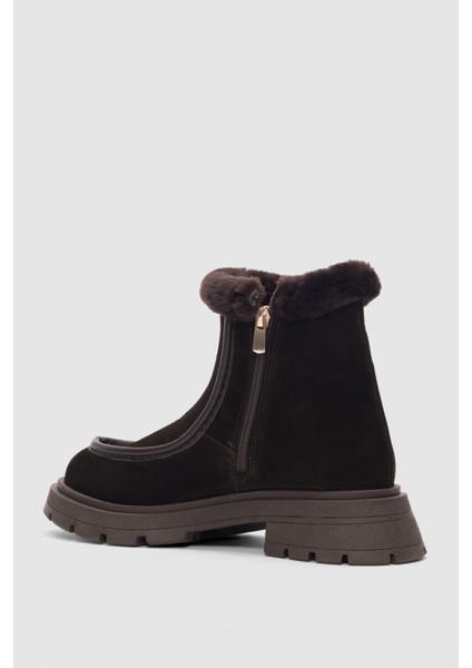 Corine Hakiki Deri Kürk Detaylı Yandan Fermuarlı Kadın Bot- Kahve Süet fiyatları