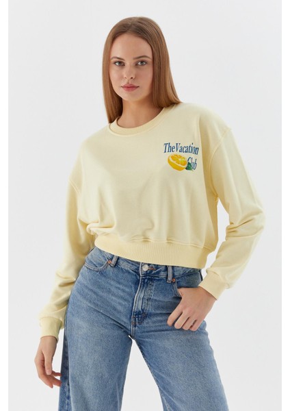 Baskılı Crop Sweatshirt Sarı fiyatları