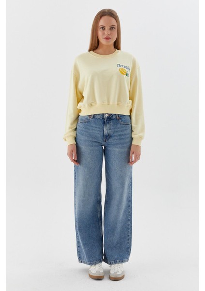 Baskılı Crop Sweatshirt Sarı fırsatları
