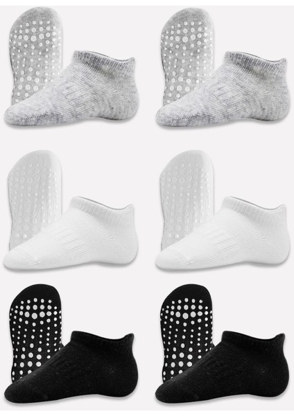 6lı Sneakers Kaymaz Penye Çorap 20102 Gri Beyaz Siyah modelleri