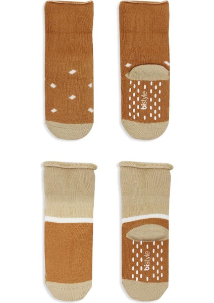 Puanlı Kaymaz Havlu Soket Çorap 2li BS10502 Hardal modelleri
