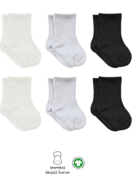 6lı Basic Penye Soket Çorap 10101 Ekru Gri Siyah