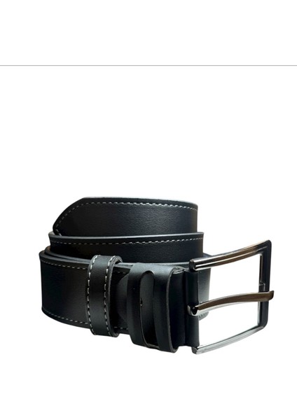 Siyah 4,5cm Gri Dikişli Modelli Köprülü Birinci Sınıf Suni Deri Kot Kemer fiyatları