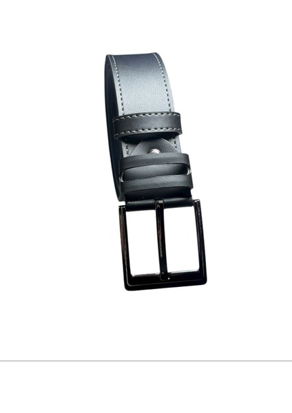 Siyah 4,5cm Gri Dikişli Modelli Köprülü Birinci Sınıf Suni Deri Kot Kemer modelleri