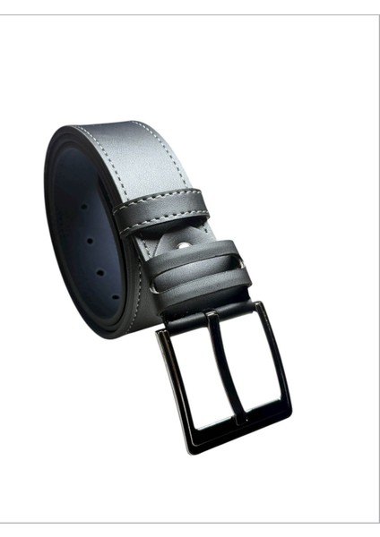 Siyah 4,5cm Gri Dikişli Modelli Köprülü Birinci Sınıf Suni Deri Kot Kemer fırsatları
