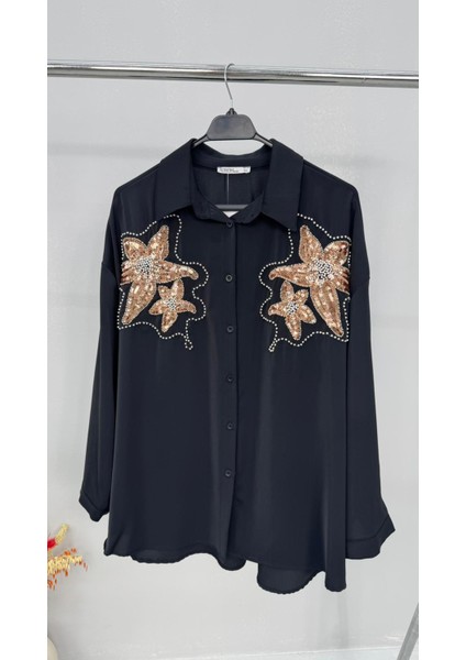 Kadın Büyük Beden Pul Payet Işlemeli Uzun Kollu Gömlek 1985-26 fırsatları