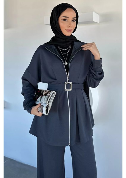 Ön Fermuarlı Pileli Tunik Bel Lastikli Pantolon Tesettür Ikili Takım P-00018989 modelleri