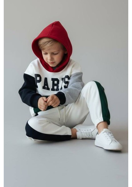 Paris Baskılı Kapüşonlu Kışlık Erkek çocuk takım - Ekru fiyatları