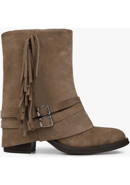 Kadın Inferno Vizon Hakiki Süet Deri Püsküllü Bot